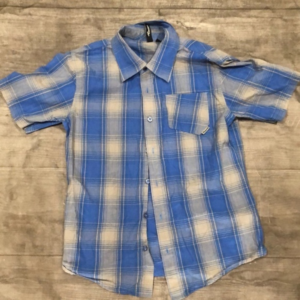 Ocean current boys plaid button up shirt